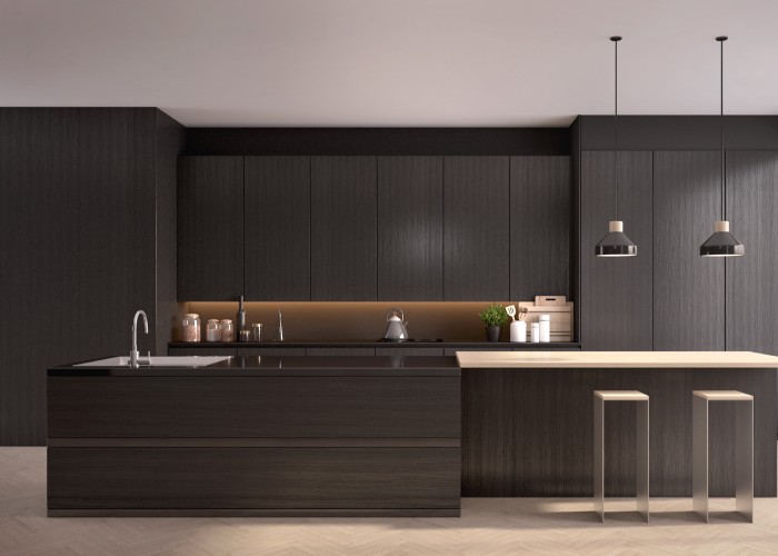kitchen with handleless cupboards